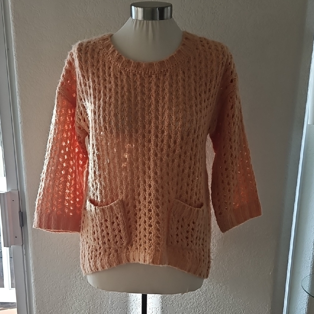 Cozy Knit Crew Neck Sweater in Peach